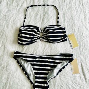 Michael Kors Navy Blue and White Striped Bikini